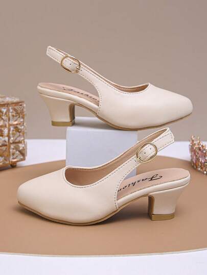 Giày sandal cao gót mũi nhọn, quai điều chỉnh được, gót thô cho bé gái, giày công chúa dự tiệc, giày biểu diễn, giày thoải mái hàng ngày, giày dự tiệc khiêu vũ cho học sinh, đa năng cho mọi mùa.