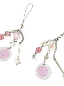 1pc Trending Pink Cat Heart Magic Wand Phone Lanyard, Cute Pendant, Versatile Sweet Girl Style Phone/Bag Charm - Multicolor - View 3