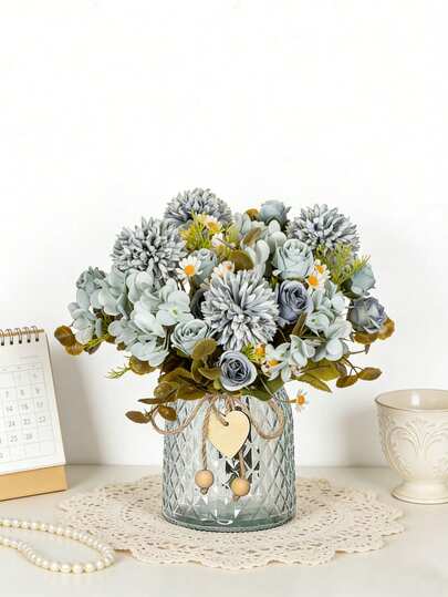 1 bó hoa cẩm tú cầu giả, hoa hồng giả, thích hợp trang trí mùa xuân/thu, bình hoa cưới, nhà cửa, nhà hàng, phòng ngủ, nhà bếp, trang trí phòng, đồ dùng cho tiệc sinh nhật và ngày lễ, trang trí sân vườn ngoài trời.