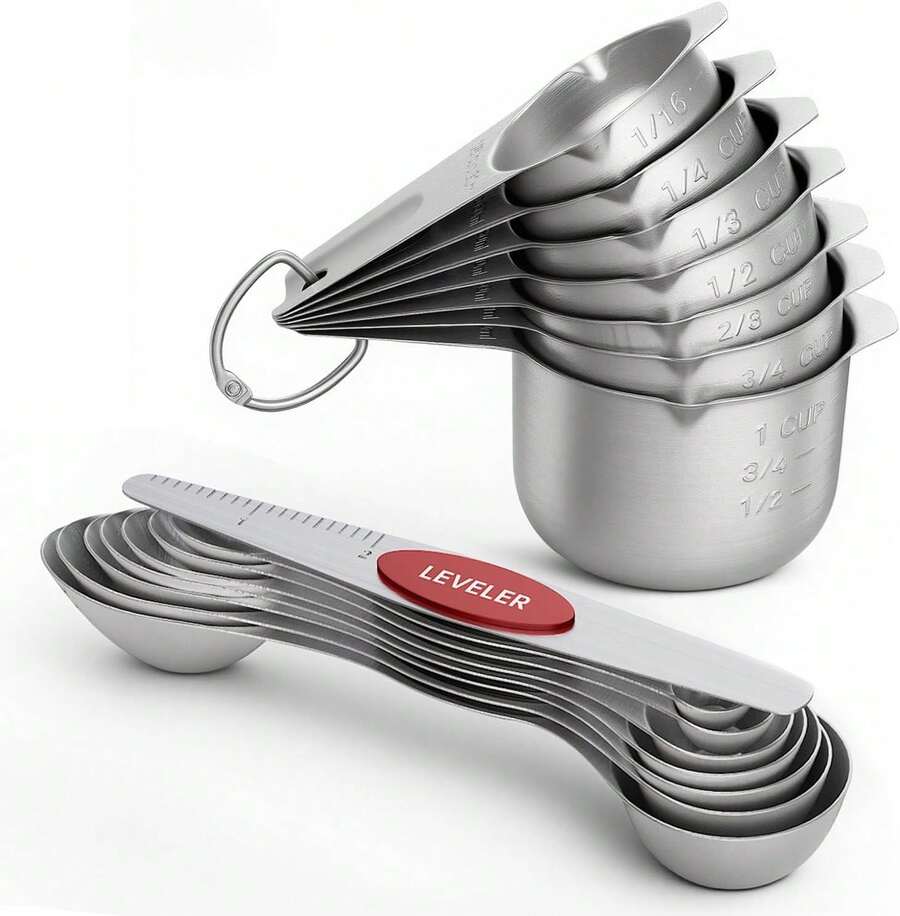 Pack Of 8 Stainless Steel Magnetic Measuring Spoons Set, Dual Sided, Stackable, Adjustable Measuring Spoons With Leveler, Practical Kitchen Utensils - Nhiều màu - Xem 1