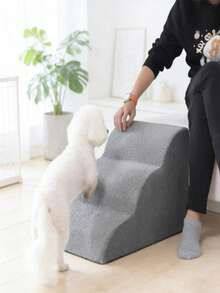 1pc Pet Stairs, Suitable For Dogs & Cats, Bedside Pet Staircase Ramp, Made Of Sponge Material, All-Season Use, Removable & Washable Pet Stairs, Grey - Light Grey - View 7