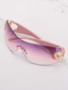 1pc Frameless Metal Heart Decor Y2K Style Fashion Glasses, Suitable For Beach, Party, Gift, Vacation - 紫粉紅白片粉腳 - 查看 3
