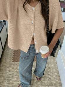 Áo khoác cardigan cài nút màu trơn hiện đại, thanh lịch, tối giản dành cho nữ, xuân/hè - Gạo Mơ - Xem 5