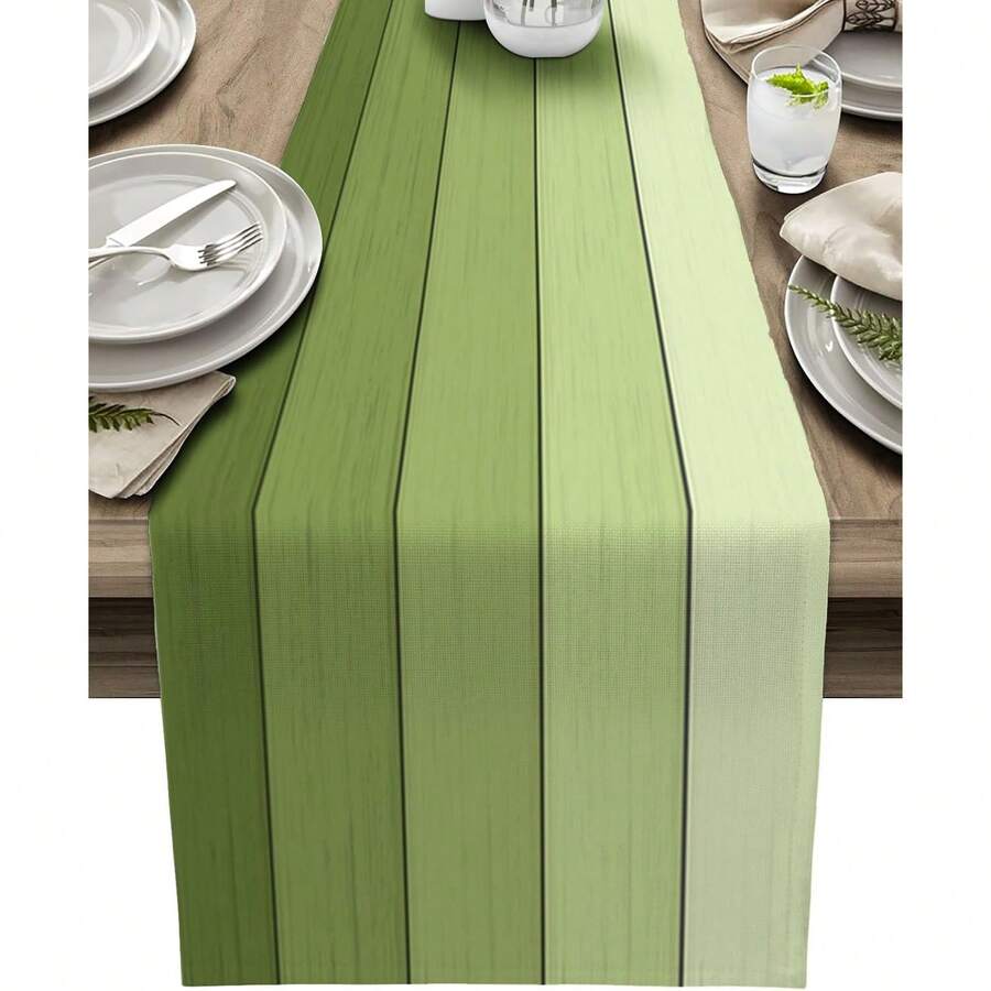 Ombre Moss Green, Polyester Farmhouse Rustic Vintage Barn Wood Texture Tablecloth, Non-Slip For Kitchen, Home, Dining, Outdoor Use - Multicolor - View 1