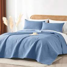 Queen Quilt Bedding SetBluish Grey Ultrasonic Full/Queen Quilt Set Reversible Microfiber Bedspread Lightweight Soft Modern Geometric Coverlet Set for All Seasons 1 Quilt 2 Pillow Shams - Gris azulado - Ver 3