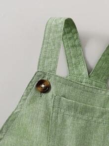 男婴条纹短袖连体衣和背带裤两件套，夏季 - 綠色 - 查看 7