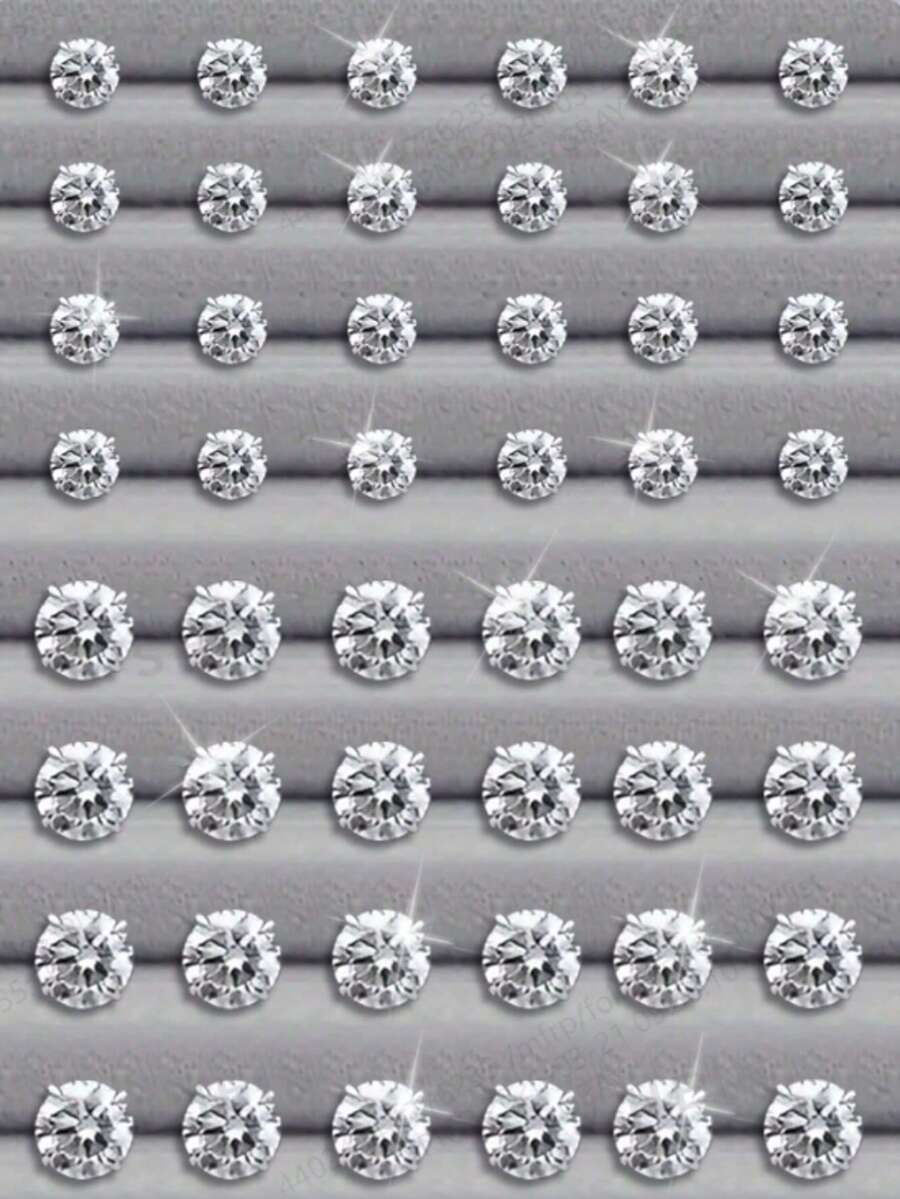 48颗六边形水钻耳钉套装，简约优雅圆形耳环，适合日常佩戴，休闲时尚礼物，精致的朋友节日礼物 - 彩色 - 查看 1