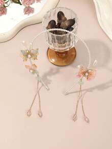 1件蝴蝶珍珠流苏发箍，温柔甜美风格发饰，日常/派对/约会优雅发型装饰 - 彩色 - 查看 13