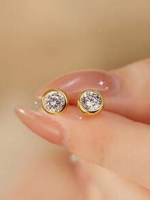 1 Đôi bông tai đính đá Moissanite tròn, quà tặng trang sức cao cấp dành cho nữ, quà tặng trang sức chất lượng cao bằng bạc sterling 925. - Bông tai tròn - Xem 5