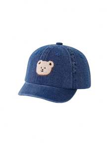 Mũ lưỡi trai denim hình gấu hoạt hình dễ thương, vành ngắn, thích hợp cho mùa xuân/hè, dành cho trẻ em. - con gấu - Xem 7