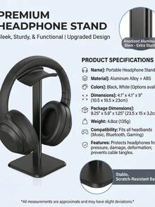 1个多功能桌面耳机支架，可拆卸便携式展示架 - 黑色 - 查看 9