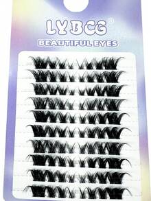 10盒/80片 DIY狐狸款单根假睫毛，C型卷翘，8mm/10mm/12mm/14mm混合长度，DIY睫毛嫁接，自然妆效，自粘式，蓬松纤细，人造貂毛，手工制作，适合日常或派对DIY，可重复使用的睫毛簇，单根假睫毛 - C - 查看 2