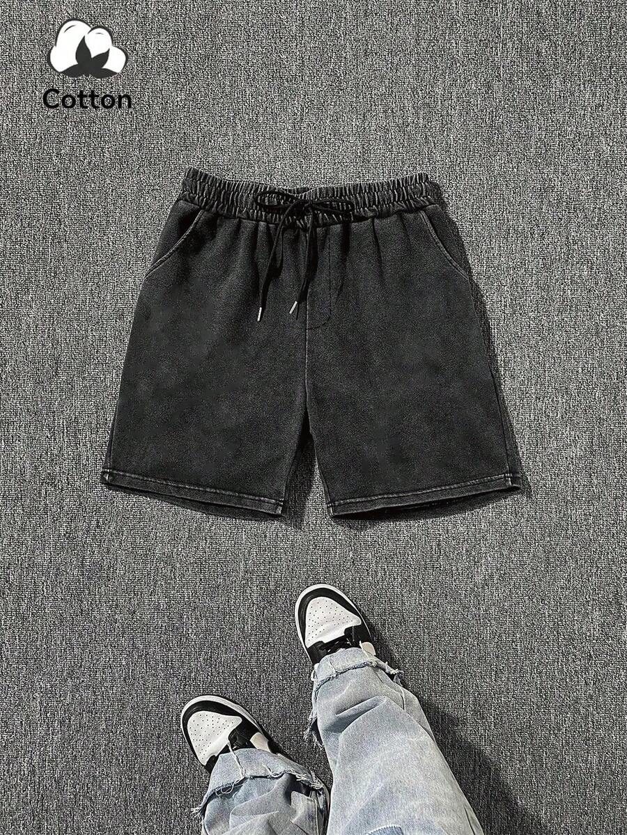 Plus Size Elastic Waist Drawstring Casual Summer Versatile Washed Pants, All-Match Version - Black - View 1