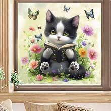 1pc Removable Reading Cat Window Sticker, Cute Cat With Flowers & Butterflies Window Decal For Living Room And Bathroom - one-size - View 5