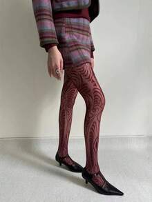 1 Pair Wine Red Geometric Pattern Fishnet Pantyhose, Retro Sexy Style - Multicolor - View 6