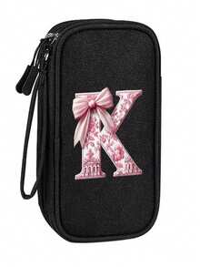 Compact Black Double-Layer Zipper Storage Bag And Digital Product Organizer With 26 Cute Patterned Bow Letters: A Must-Have Travel Cable And Electronics Storage Accessory That Can Store Power Banks, USB Data Cables, Headphones - Multicolor - View 18