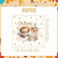 20/40/60pcs Coffee And Flower Theme Napkins, Latte Art And Bottle Pattern Paper Napkins, New Life Celebration Party Supplies, Table Decorations For Gender Reveal Party And Afternoon Tea - ABaby Is Brewing - View 7