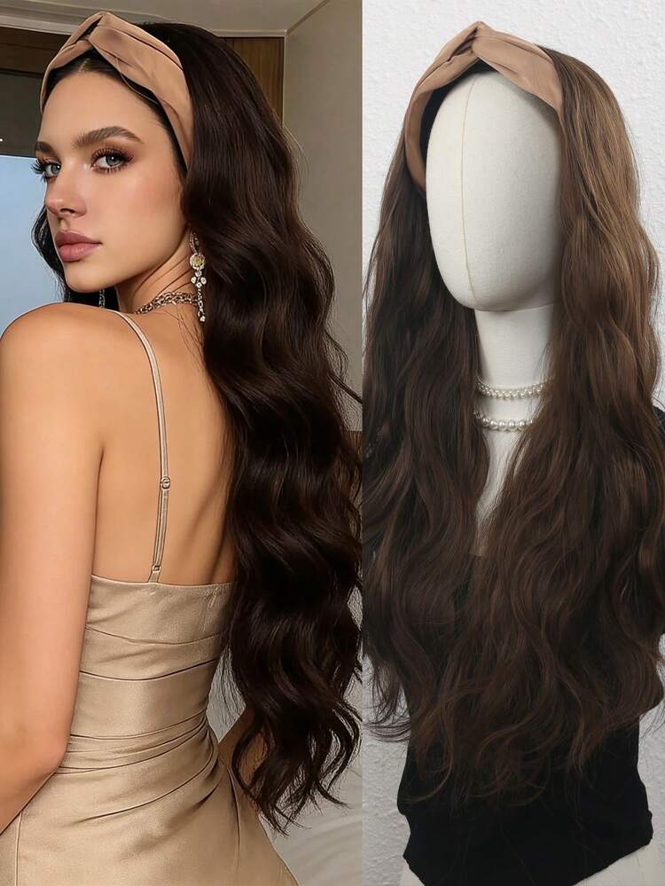 Tóc giả dài xoăn 24 inch bằng sợi tổng hợp, có băng đô tháo rời, chịu nhiệt, phù hợp cho phụ nữ. - Nhiều màu - Xem 11