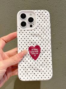 1pc Retro Polka Dot Heart Pattern Ripple Wrinkle Phone Case, Suitable For IPhone 17 Pro Max/17 Pro/16 Pro Max/16 Pro/16/15 Pro Max/15 Pro/15/14 Pro Max/14/13 Pro Max/13 Pro/13/12 Pro Max/12 Pro/12/11, Dustproof Waterproof Shockproof Soft Case - White - View 4