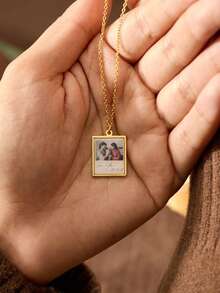 Customized Handwritten Necklace, Real (Your Own) Handwriting, 14k Gold Engraved Pendant, Personalized Signature Jewelry, Perfect Gift - Square Sign Image + Text Style - View 6