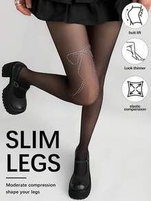 薄款蝴蝶结水钻黑色丝袜，性感塑身夏季连裤袜 - 彩色 - 查看 2