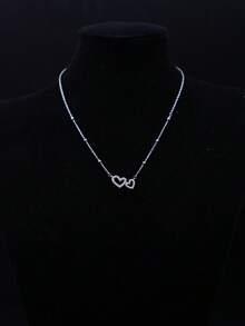 1 chiếc vòng cổ đính đá hình trái tim đôi sang trọng, thiết kế độc đáo dạng vòng cổ nhiều lớp, phù hợp cho phụ nữ đeo hàng ngày. - Bạc - Xem 4