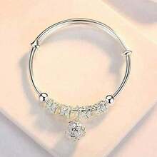 1pc 925 Sterling Silver Plated Bangle With Original  Gypsophila Star Design Bracelets For Women Everyday Wear Holidays Gifts Fashion Elegant Style - Bạc - Xem 3