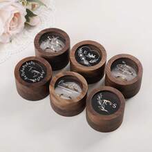 1 Piece Of Personalized Walnut Ring Box, With A Transparent Acrylic Protective Cover, Round Wedding Ring Box, Ring Box With Two Recesses - Multicolor - View 5