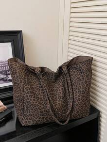 时尚豹纹手提包，大容量单肩包，通勤必备腋下包。 - 棕色 - 查看 6