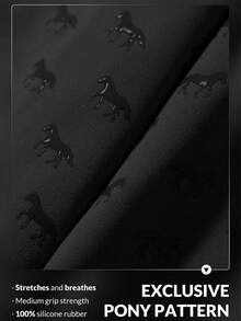 女士天蓝色马匹印花硅胶防滑骑行裤，中腰修身，侧边口袋，弹力面料，吸汗透气，柔软舒适，适合户外骑马运动，黑色春季款 - 黑色 - 查看 6