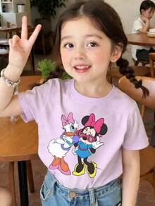 This Summer T-Shirt Features A Design Of Disney's Minnie And Daisy As Best Friends. It Is Perfect For Both Boys And Girls To Wear To Holiday Parties, Family Meals, Outdoor Activities, And While Traveling-Making It An Ideal Gift For Children Visiting Disneyland. - Màu tím - Xem 1