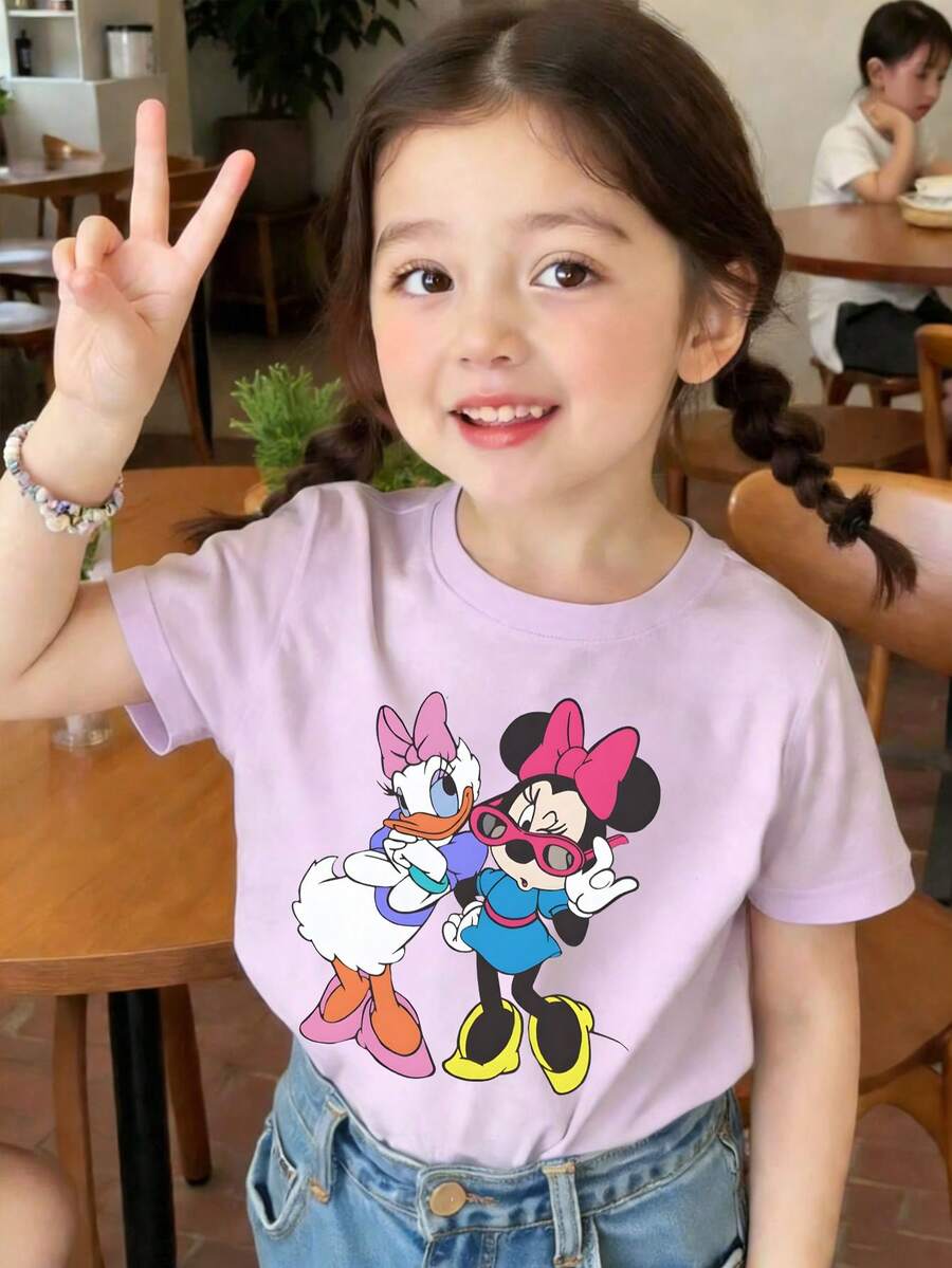 This Summer T-Shirt Features A Design Of Disney's Minnie And Daisy As Best Friends. It Is Perfect For Both Boys And Girls To Wear To Holiday Parties, Family Meals, Outdoor Activities, And While Traveling-Making It An Ideal Gift For Children Visiting Disneyland. - Màu tím - Xem 1