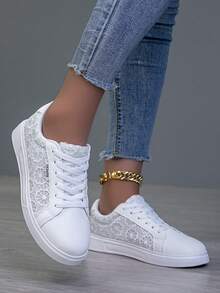 Giày nữ thường ngày, giày thể thao thời trang, giày trượt ván phong cách đường phố nhẹ. - trắng - Xem 5