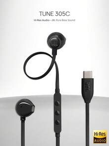 JBL Tune 305C USB C Wired Earbuds Hi Res Audio Semi In Ear Headphones With Microphone 3 Button Remote Tangle Free Flat Cable For PC Mac Laptop Phone Tablet Plug And Play - View 12