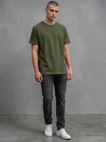 KIT 1/2/3 Plain Men's Premium T-Shirts Natural Colors 100% Cotton 30.1 Combed Comfort And Style - 軍綠色 - 查看 4