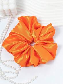 1pc Women's Minimalist Fashion Large Satin Scrunchie Hair Accessory Ponytail Holders Scrunchy Hair Elastics - Orange - View 4