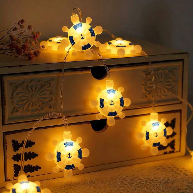 1个海洋舵形LED灯串，室内节日装饰灯，适用于生日、婚礼、派对、宿舍照明 - 暖色 - 查看 6