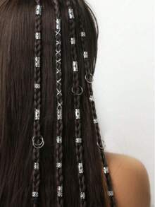 43件套金色太阳形发圈混搭套装，女士编织发饰，节日派对发夹，万圣节发饰 - 銀色 - 查看 1