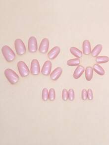 24pcs Sweet & Spicy Aurora Pastel Nail Stickers + 1pc Jelly Gel + 1pc Nail Buffer Press On Nails - Pink - View 3