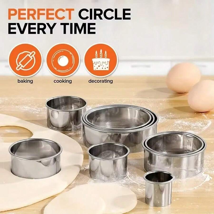 Bộ 11 khuôn làm bánh quy bằng thép không gỉ hình tròn, khuôn cắt bột, khuôn làm vỏ bánh bao, khuôn làm bánh ngọt nhà bếp. - Bạc - Xem 1