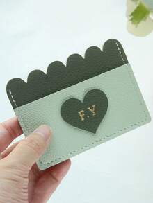 1pc Custom Name Duotone Scallop Card Case Customized Initals Credit Card Holder, Custom Engraved Credit Card Holder With Golden Lettering, Personalized Pu Leather Credit Card Holder Wallet ,With A Fun Scalloped Shape Personalized Golden Monogram Slim Id Card Wallet With 3 Slots Synthetic Leather Slim Front Pocket Wallet - Multicolor - View 4