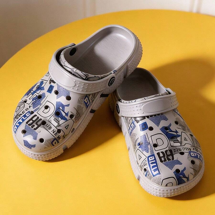Sandalias de hombre con estampado de graffiti, cómodas, versátiles y transpirables - Gris - Ver 1