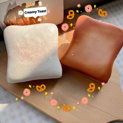 1pc Super Soft Squishy Toast Toy, PU Material, Slow Rebound Stress Relief Squeeze Toy, Creative Toy For Teens And Adults, Suitable For Birthday, Holiday Gifts, Available In Cream, Strawberry, Butter, Matcha Flavors, High-Quality Buttery Toast