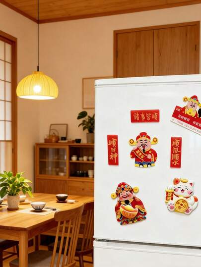 Rotatable God Of Wealth Magnet - Chinese New Year Wealth Bringing Resin Refrigerator Sticker, Auspicious And Lucky Decorative Gift