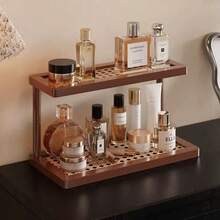 1pc Vintage High-End Cosmetic Storage Rack, Desktop Vanity Perfume Skincare Organizer, Lipstick Jewelry Entryway Shelf, Small Desktop Cup Tea Holder, Dorm Kitchen Storage Rack - Brown - View 1