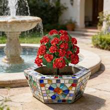 3件套 = 9朵人造天竺葵花，带支架，复古风格，适用于花园和室内装饰 - 紅色 - 查看 7