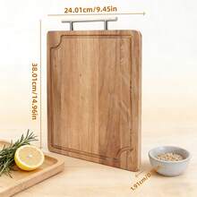 1pc Thick Rosewood Cutting Board With Stainless Steel Handle, Essential Kitchen Chopping Board With Drip Groove, Convenient Handle For Hanging, Available In 2 Sizes - Multicolor - View 9