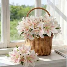 6/1pc Champagne Artificial Lily Flower, Lifelike Floral Decor Suitable For Home Decor, Bouquets, Home Decoration, DIY Wedding Bride Gift, Birthday Party Supplies, Tabletop Decor, Yard Decor, Wedding Decoration, Bouquets, Fake Flowers, Back To School Decor - Champagne - View 1