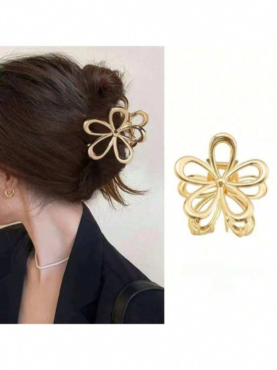1pc Plus Size Women Daily Use Hollow Out Metal Hair Clip - Openwork Flowers - View 1