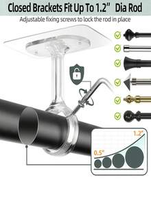 Bộ 2 giá đỡ thanh rèm gắn trên nóc không cần khoan, giá đỡ thanh rèm tự dính chịu lực cao, móc rèm điều chỉnh được phù hợp với thanh rèm đường kính 1,2 inch, dùng cho tủ quần áo, phòng ngủ, phòng tắm, nhà bếp, cửa sổ căn hộ - Nhiều màu - Xem 5